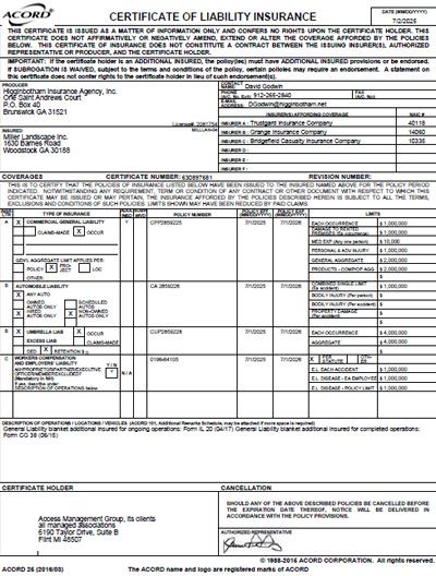 Certificate of Liability Insurance