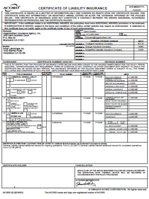 Certificate of Liability Insurance