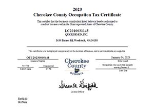 Cherokee County Occupation Tax Certificate - LC2010031145